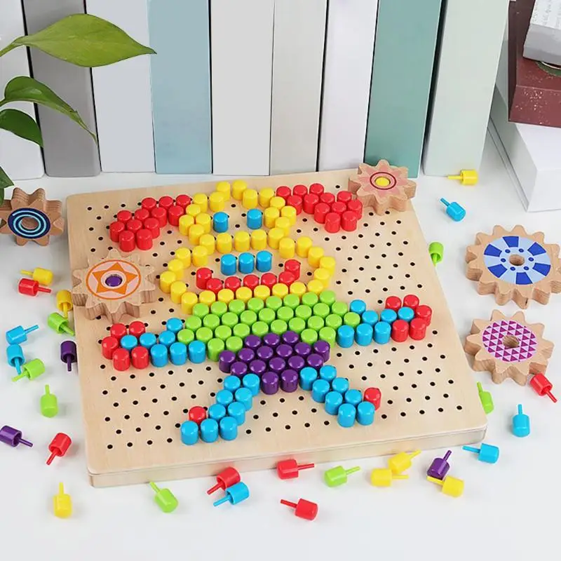 1 Набор детская деревянная игрушка гриб головоломка для ногтей вставляющая игрушка простое и элегантное распознавание цвета Обучающие