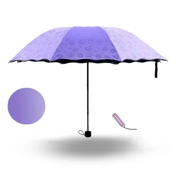 

Umbrella Blossoms in Water Sunny Umbrella Black Rubber Ultraviolet-proof Triple Folding Umbrella Classic Pure Color