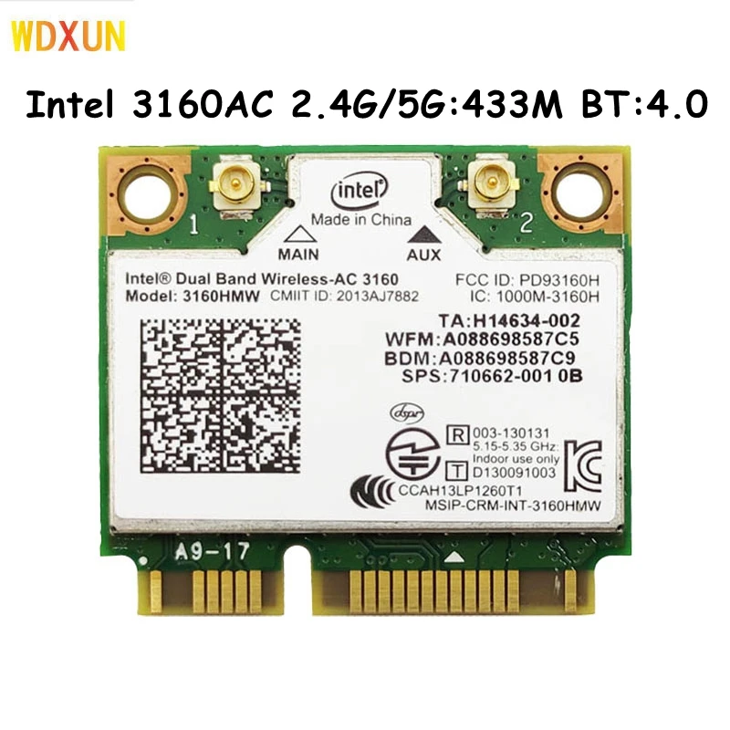 Mini PCI-e Wifi Bluetooth Laptop Băng Tần Kép 2.4Ghz 5Ghz Cho Intel 3160 3160HMW AC3160 802.11ac Không Dây AC + Bluetooth 4.0