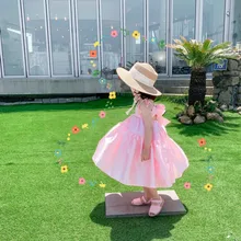 Новое поступление года; модное платье с бантом на спине для девочек; Детские пляжные платья; сезон весна