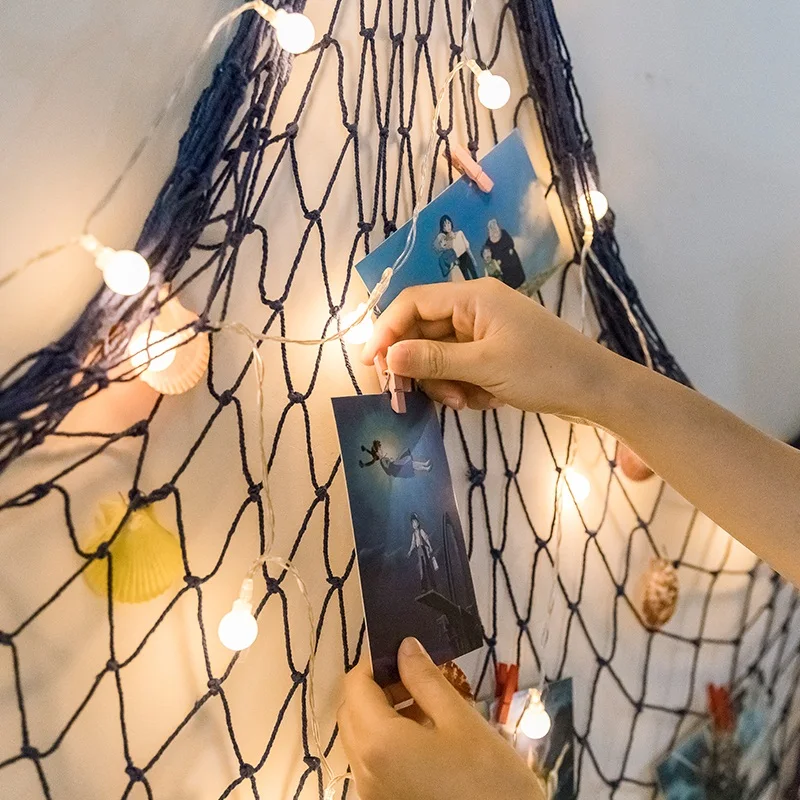 Фото Висячие рамки дисплея береговой декоративный морской рыбной сети с морскими раковинами и зажимами для общежития дома настенные вечерние украшения
