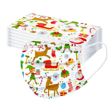 

Children's Cartoons Mouth Masks Reindeer Printing Three-layer Masks Protective Dust-proof Christmas Disposable Mask Mascarillas