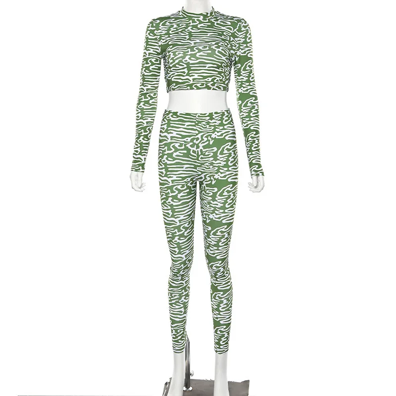Dulzura/ осень-зима, Женский Камуфляжный укороченный топ, штаны, уличная одежда, комплект, сексуальная одежда, облегающая одежда - Цвет: Зеленый