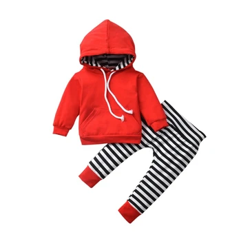 

Autumn Spring Clothes Set for Baby Boy Girl Outfits Long Sleeve Striped Print Hoodie Sweatshirt+Pants Casual Costume Set