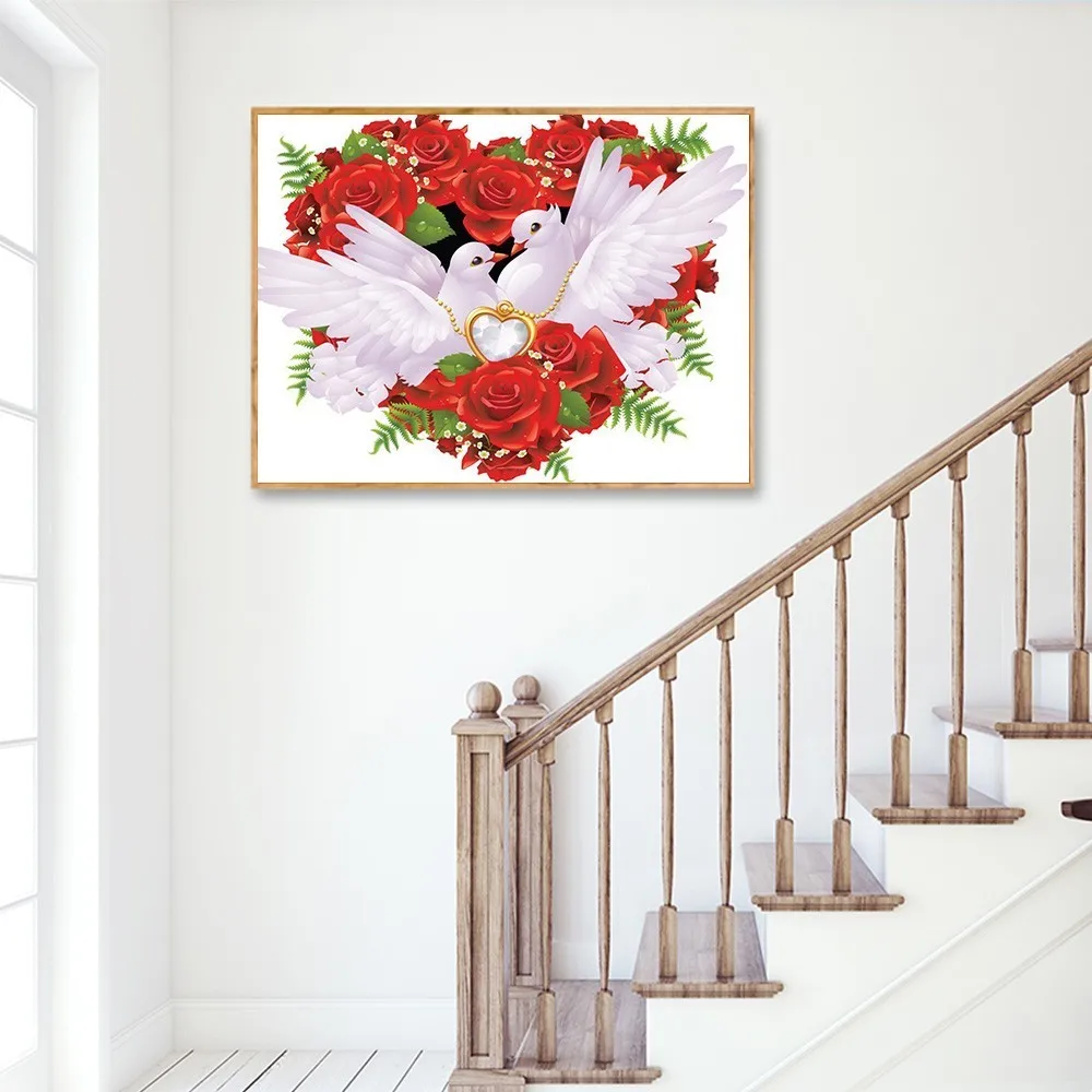 Diamond Painting 5D DIY Diamond Embroidery White Pigeons Full Square Diamond Painting Cross Stitch Rhinestone Mosaic Painting Wedding Gift