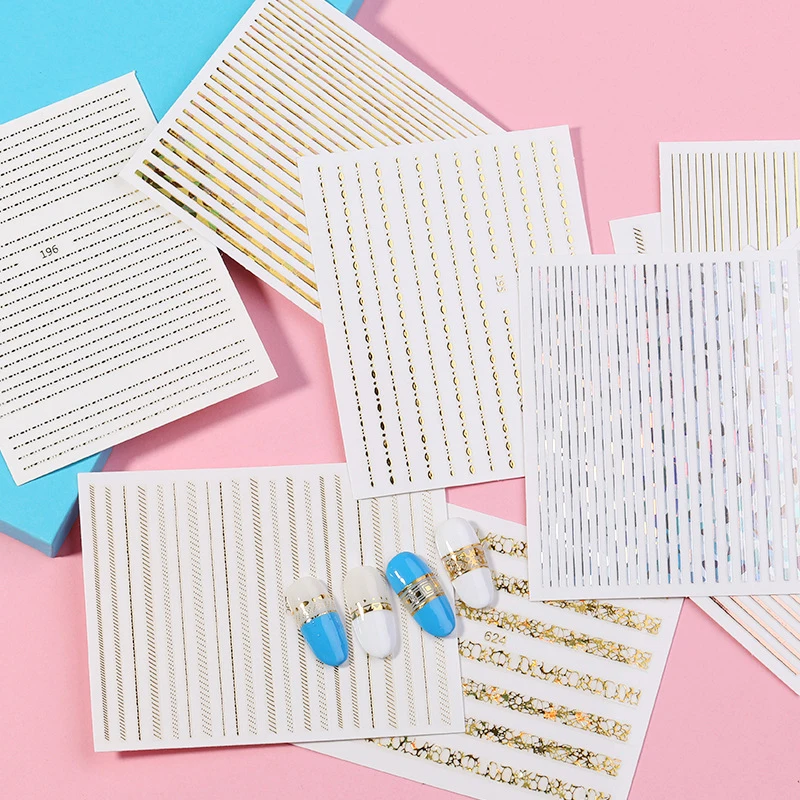 1 Sheet 3D Nail Stickers Self-adhesive Stripe Shape Mixed Patterns Transfer Decals Sticker Paper Nail Art Decoration Designs