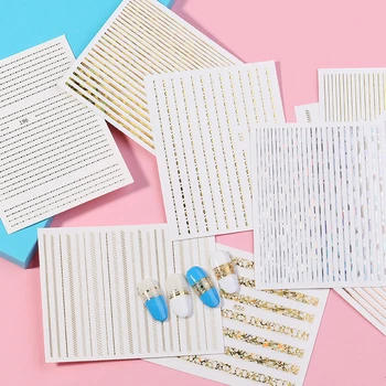 

3D Nail Stickers Gold Metal Self-adhesive Stripe Shape Mixed Patterns Transfer Decals Nail Art Decoration Nail Designs