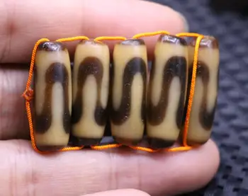 

set of 5 Magic Power Tibetan Old Agate IVORY COLOR Tiger-tooth dZi Bead Amulet