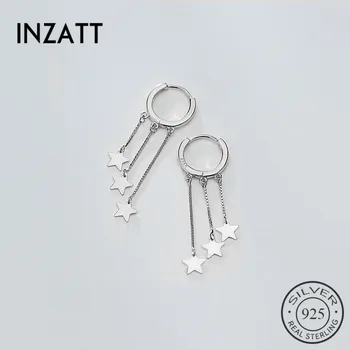 

INZATT Real 925 Sterling Silver Geometric Round Star Tassel Hoop Earrings For Fashion Women Party Fine Jewelry Accessories Gift