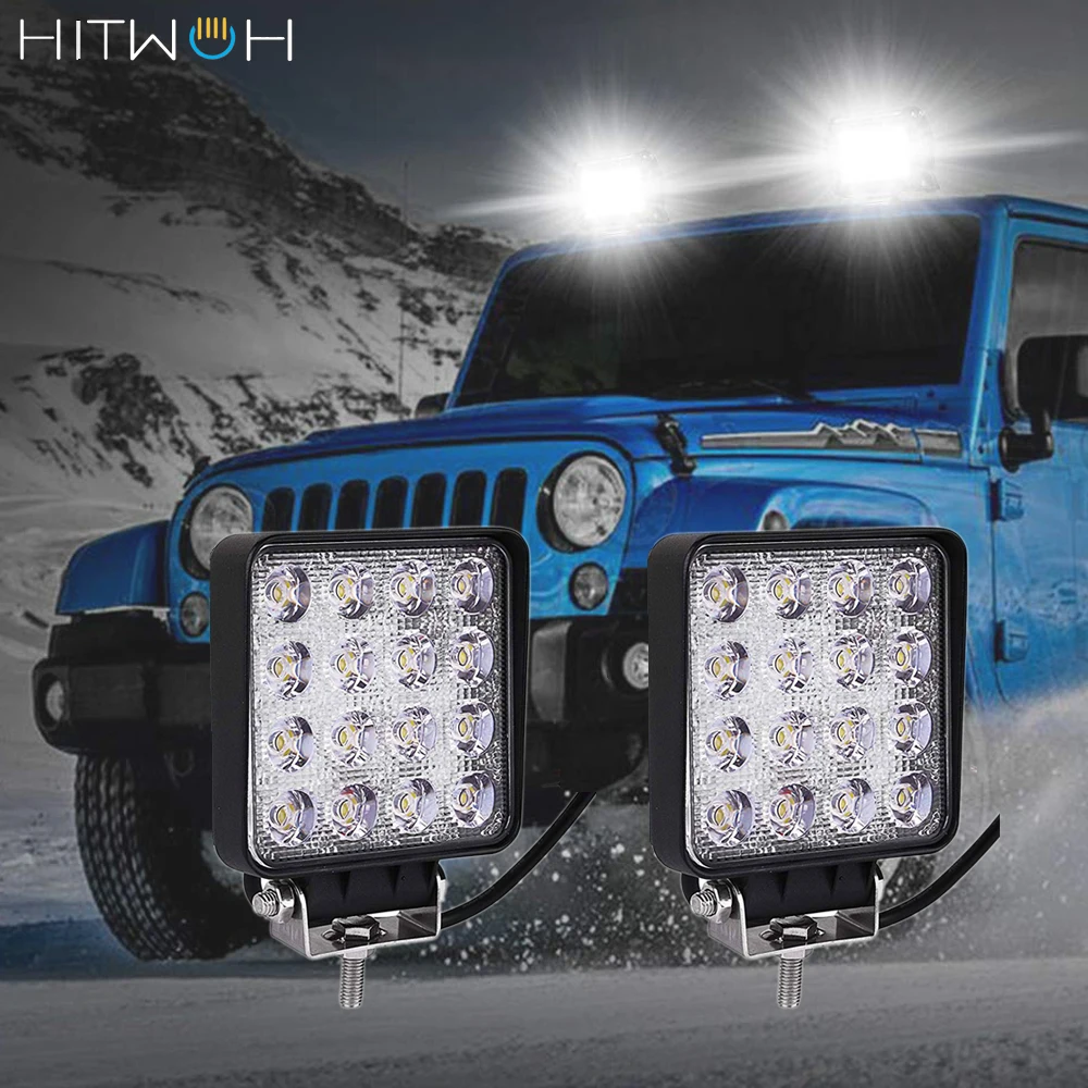 

2PCS 4X4 48W 6400Lm LED Light Bar Off-road Bulb Lamp Light Fog Lighting Exterior For Cabin Boat SUV Truck Flood Beam Work Light