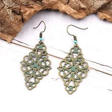 Богемные винтажные полый ромб массивные серьги для женщин, женские панк геометрические серьги на день рождения, ювелирные изделия, подарок 1E927