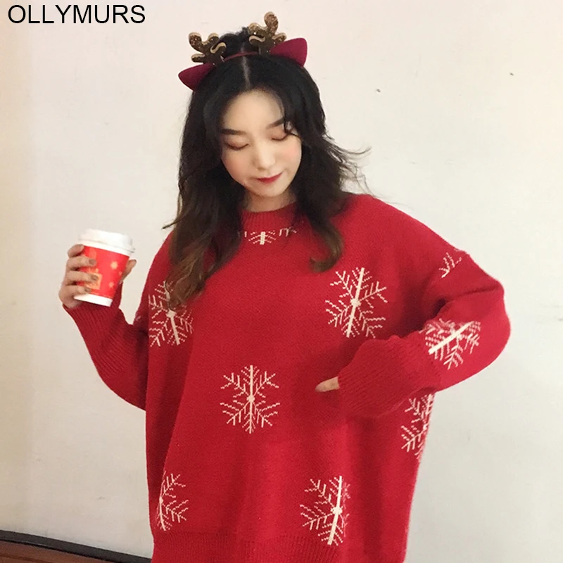 2019 New Winter Knitted Ribbed Pullover Sweater Fashion Loose Slim Femme Plus Size Christmas snowflake Women 3XL | Женская одежда