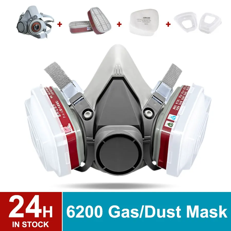 

7-IN-1 Gas Mask 6200 Set Vehicle Painting Spray Cartridge Box 6001/6002/6004 Orgainc Acid Vapors 5N11 Filters Dust-proof Mining