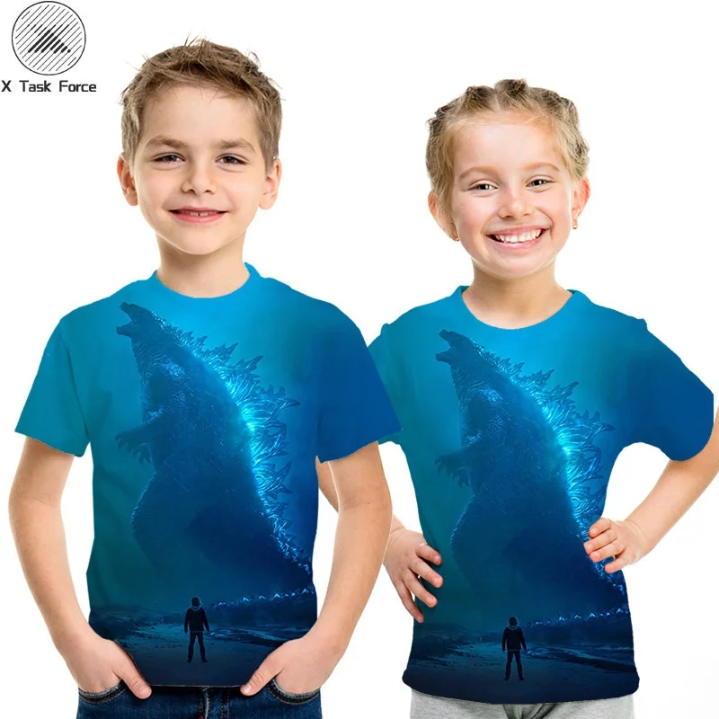 

Summer family parent-child monster king T-shirt summer latest movie Godzilla 3D print boys casual shirt street hip-hop pullover