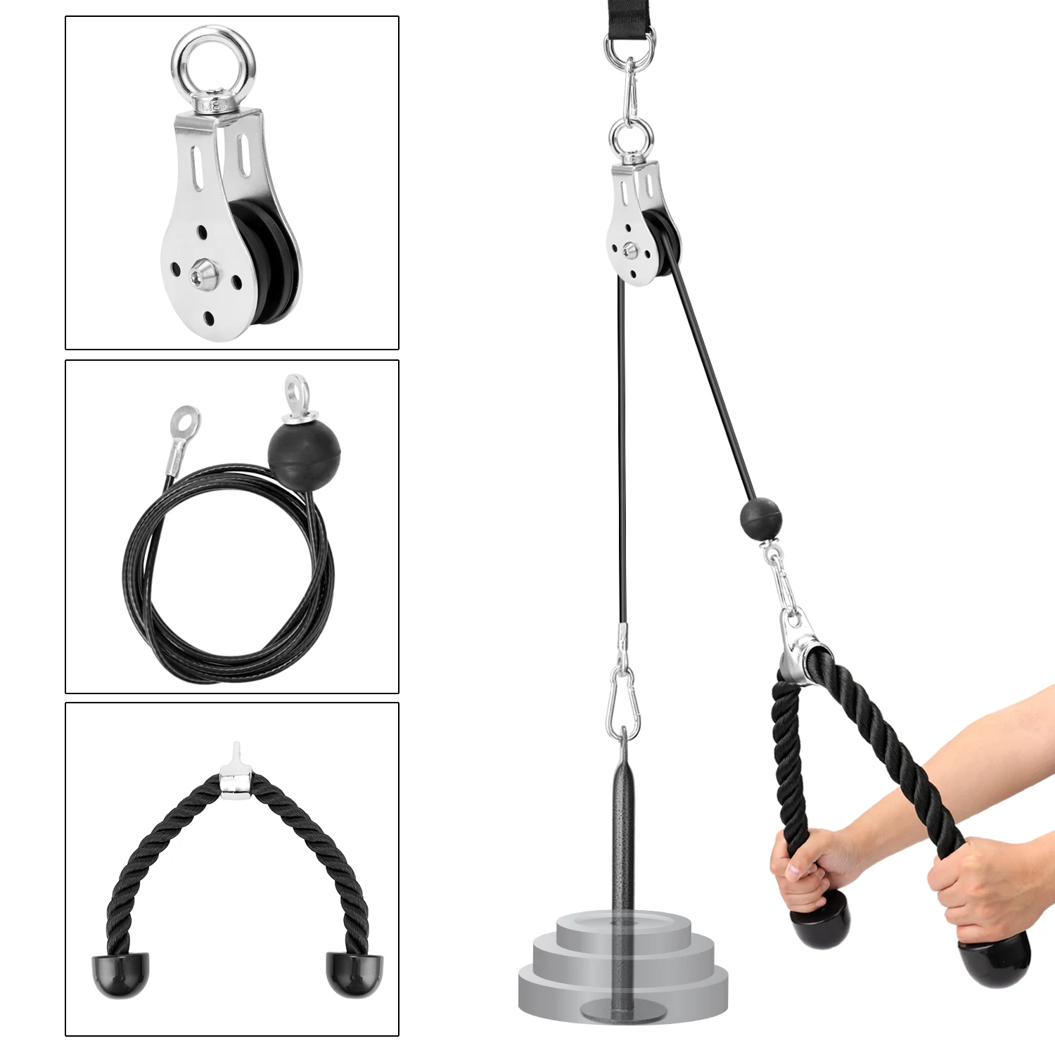 Fitness DIY Pulley Cable System Loading Lifting Triceps Arm Rope Gym Set 