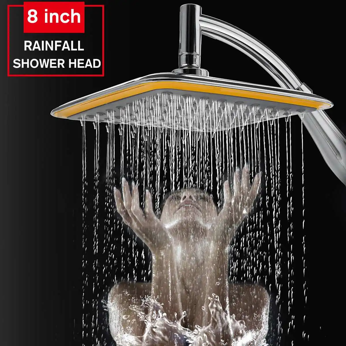 

ABS Chrome 8 Inch Square Thin Rotatable Top Rain Shower Head Wall Mounted Extension Arm Water Saving Pressurized Shower for Bath