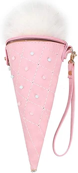 

QZUnique Women's PU Leather Ice Cream Cone Shape Handbag Fuzzy Diagonal Crossbody Bag Venonat Clutch Purse