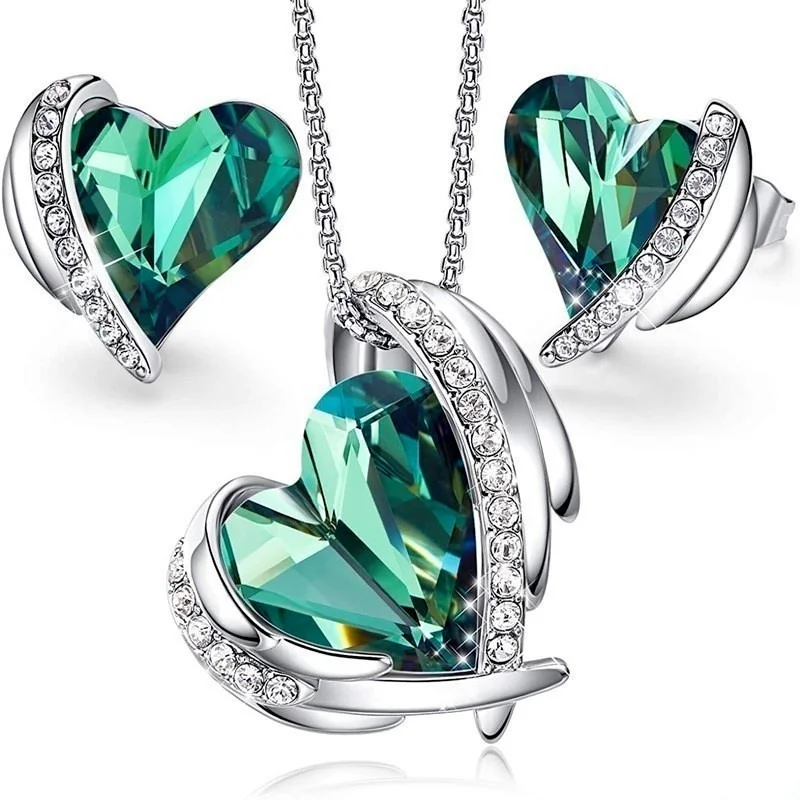 Stříbro láska srdce krystalů náhrdelníky a náušnice sada pro ženy birthstone dárky fors party/anniversary day/birthday šperků