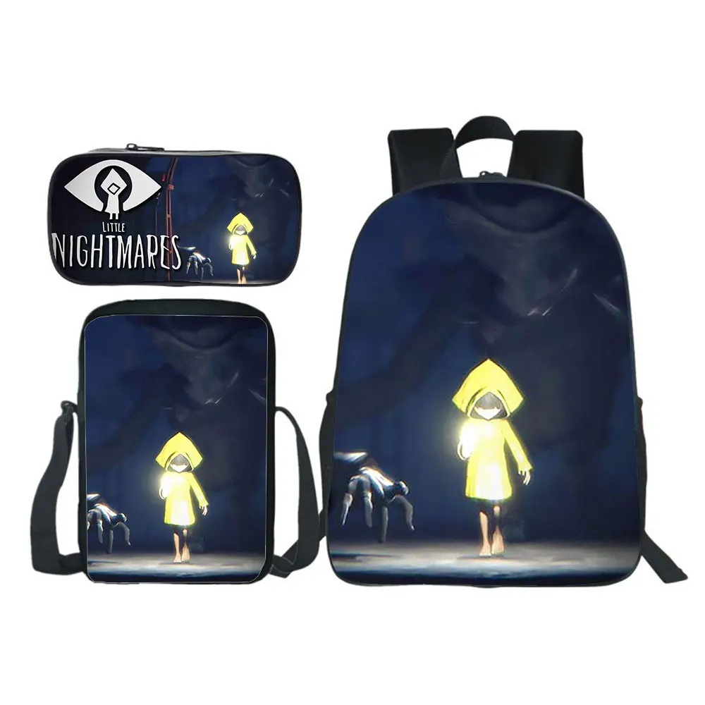 Little Nightmares New Backpack 3pcs Set Boy School Bag Teens Bookbag Kids Rucksack Gift(backpack+shouder Bag+pen Bag)