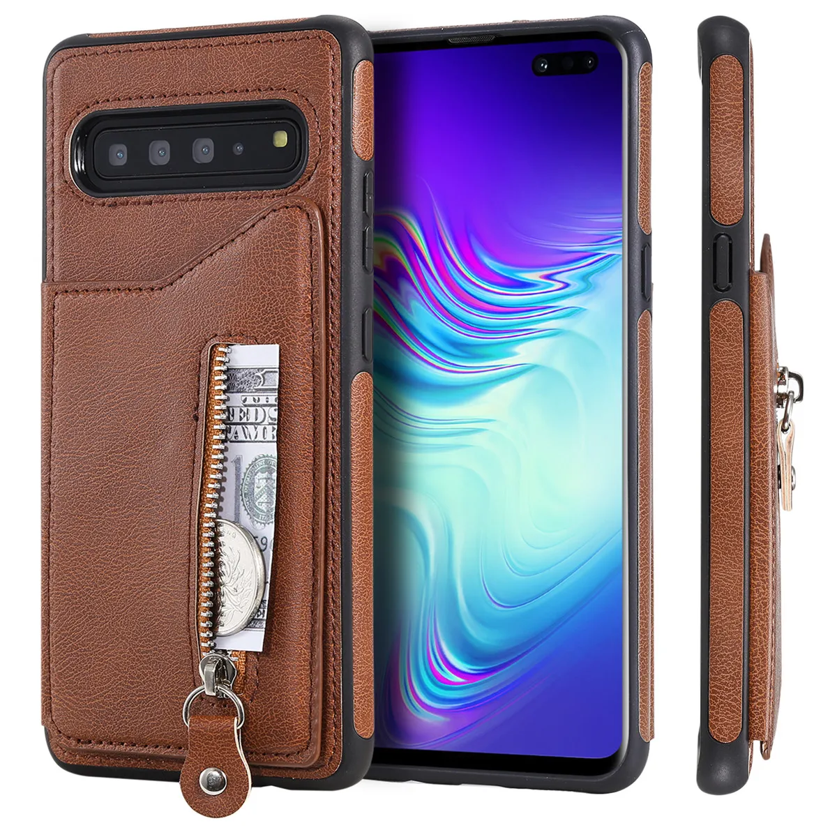 

Leather Zipper Flip Note10plus Wallet Case For Samaung Galaxy S10 5G S9 S8 Plus Note 8 9 10 Magnetic Clasp Shockproof Cover Case