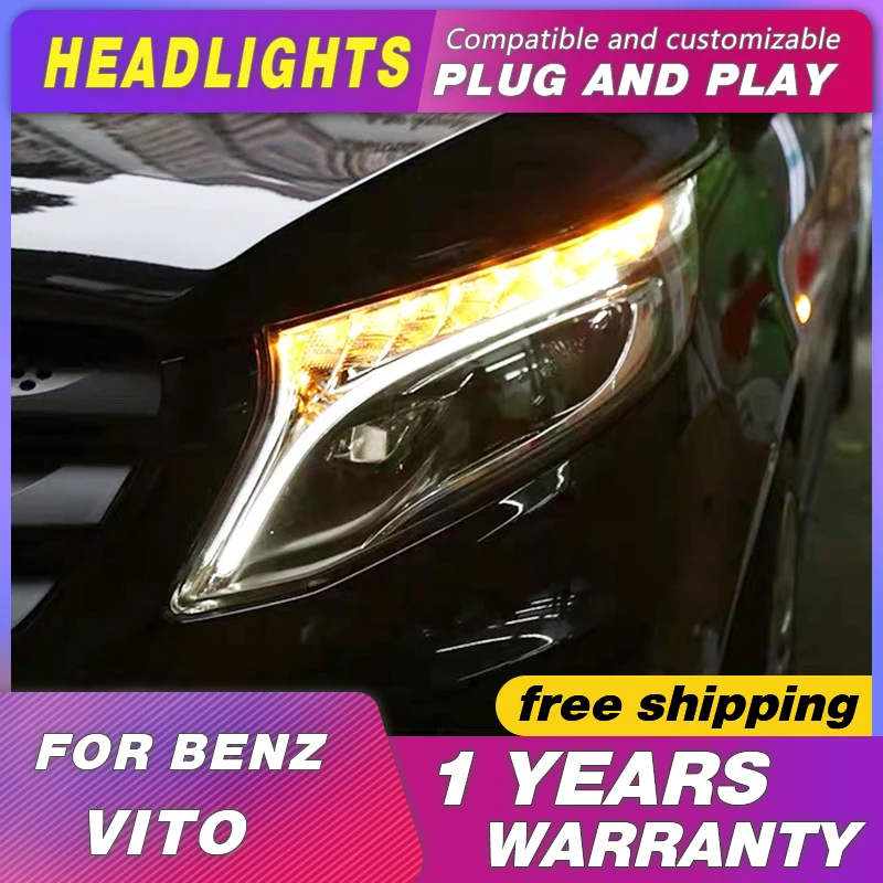 Car Styling Head Lamp case for Benz vito 2016-2019 V250 V260 Headlights LED Headlight H7 D2H HID Angel Eye Bi Xenon Beam | Автомобили и