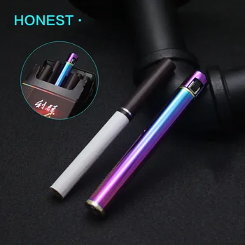 

high-grade mini metal gasline inflatable cigarette lighter women slim smoke type creative grinding wheel slender lighter