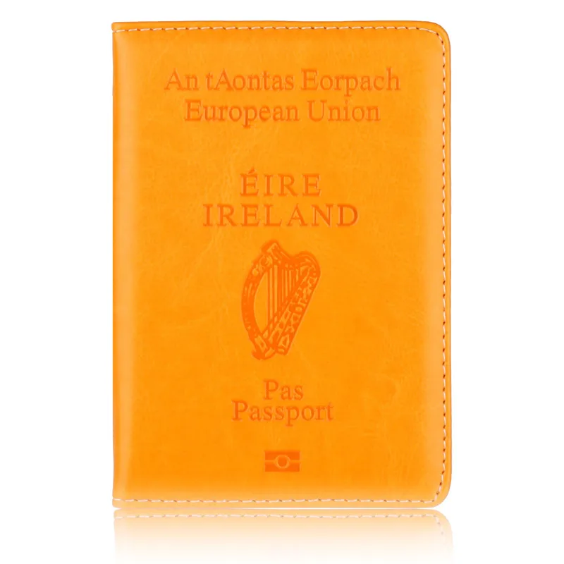 Европейский союз, Ирландия, тонкая кожаная обложка для паспорта, маленький дорожный ID, кредитный держатель для карт, документов, паспорта, защита, держатель - Цвет: Оранжевый
