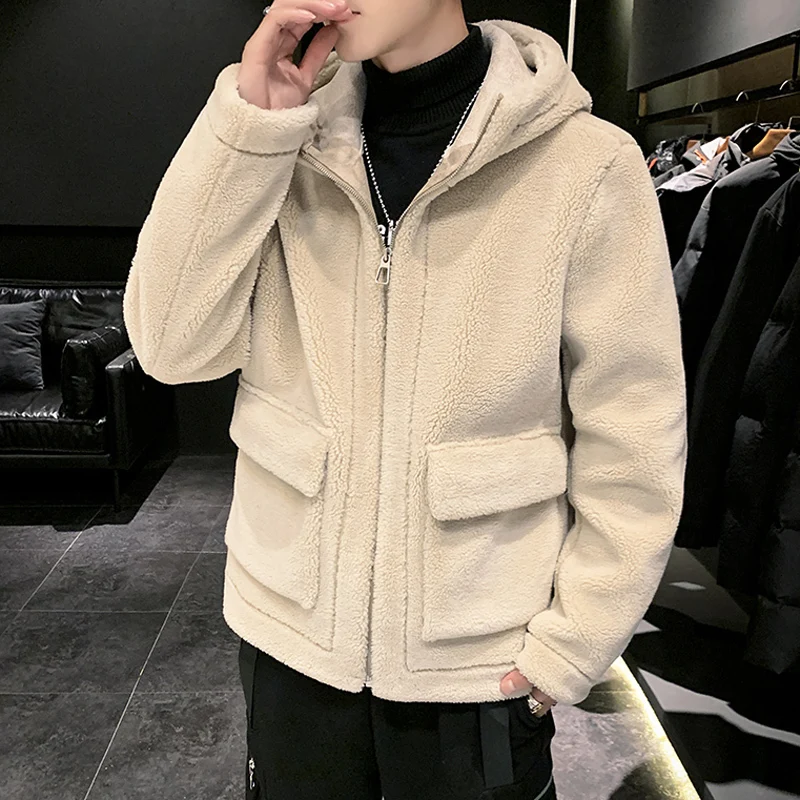 

Winter Jacket Men's Warm Thicken Parka Men Fashion Hooded Lamb Fur Coat Man Streetwear Wild Casual Cotton Jacket Male Clothes