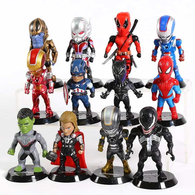Marvel Мстители Железный человек Человек-паук Тор Халк танос муравей Дэдпул Веном Фигурки игрушки украшения автомобиля куклы 12 шт./компл