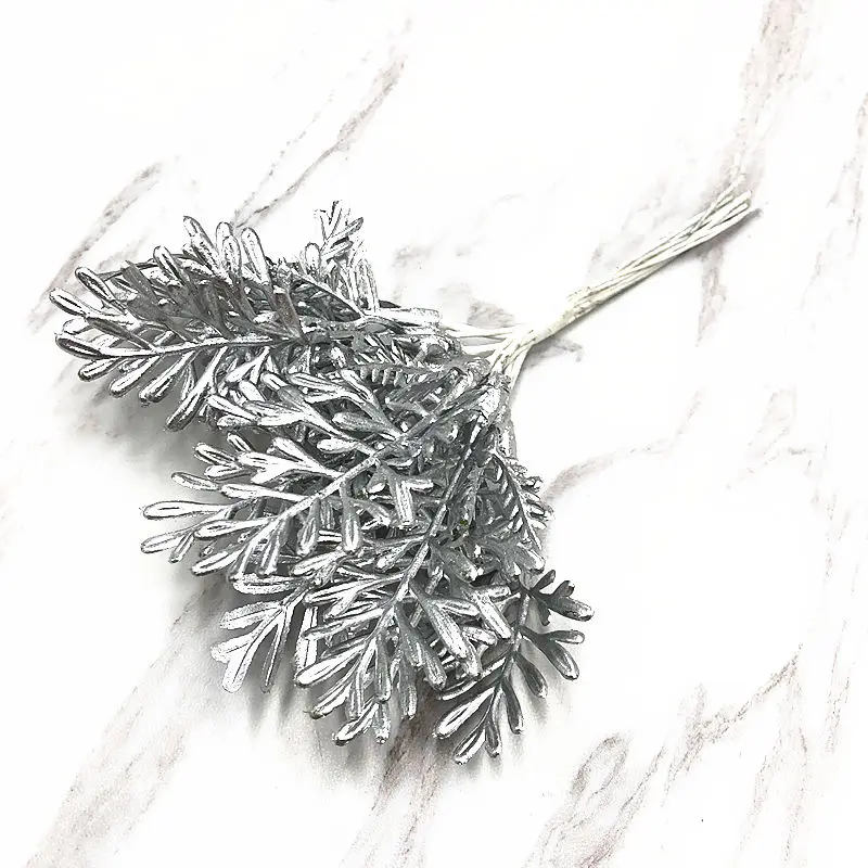 Silver SMARIHAS, 10 шт., искусственный цветок, золото и серебро, кленовый лист, растение, букет цветов, домашний венок, скрап, свадебное, Рождественское украшение - Цвет: Silver