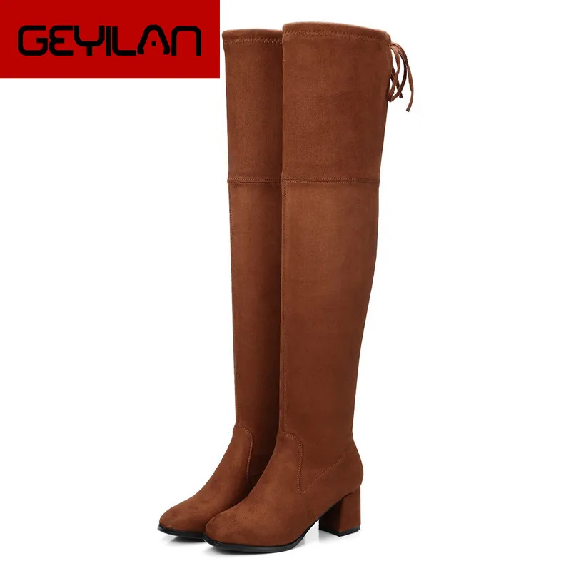 

Women boot Elastic sheep Suede Women Over The Knee Boots Lace Up Sexy High Heels Shoes Woman Female Slim Thigh High Boots Botas
