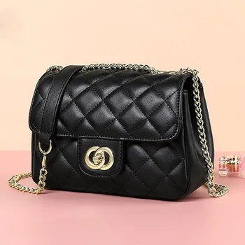 

Fashion Classic Style Diamond Lattice Chain Messenger Bags Evening Clutch Women Shoulder Handbag Cowhide Cow Leather Handbags
