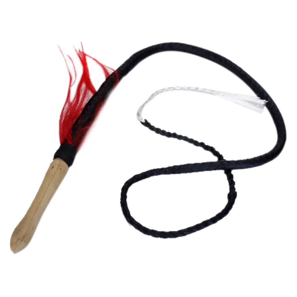 6 Feet Braided Leather Whip Artificial Whip With Black Wood Handle