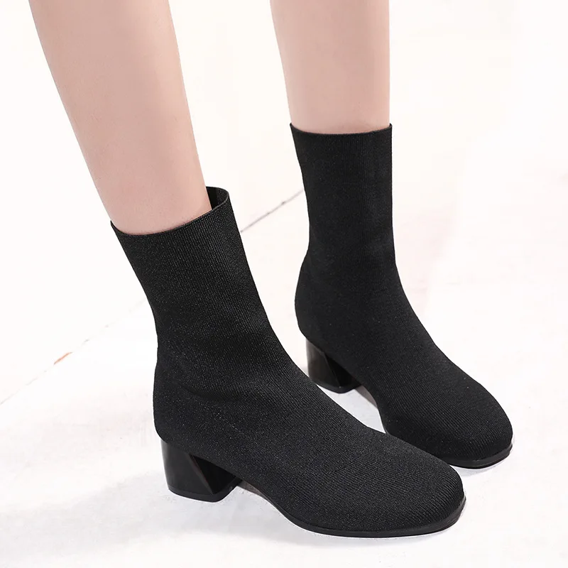 

2019 Autumn New Style Knitted Fabric Boots Suede High-heeled Shoes Europe And America Elegant Ankle Boots Children