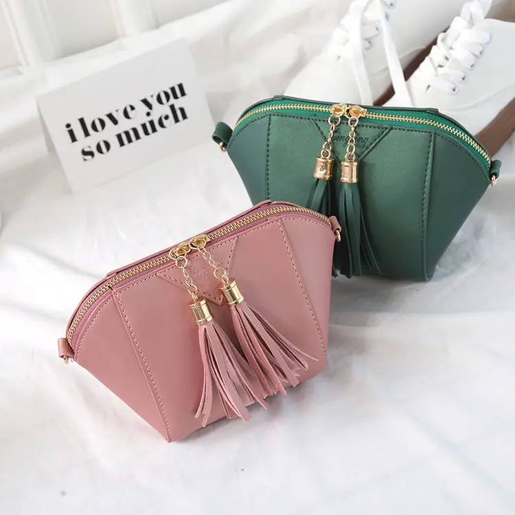 

Mini Bags2019 New Style Shell Tassels WOMEN'S Bag Versitile Fashion Shoulder Solid Color PU Mini Pack