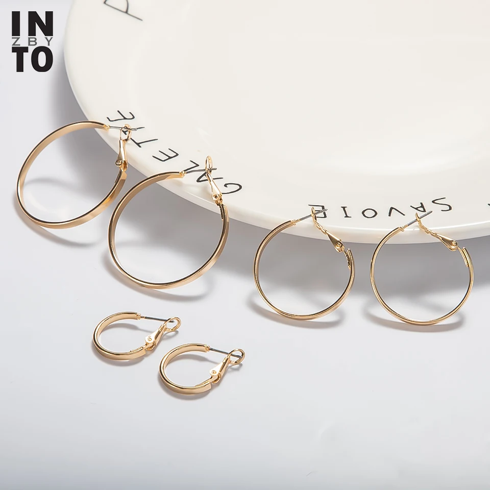 Женские круглые серьги-кольца Into золотистые в простом стиле модные ювелирные