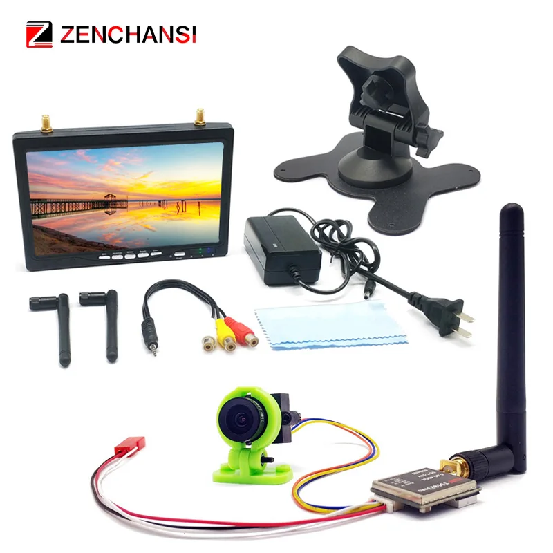 5.8G 7 inch IPS display monitor and Wide Voltage 5.8G 40CH 600mw launcher transmitter with CMOS 1000TVL fpv camera for RC Drone