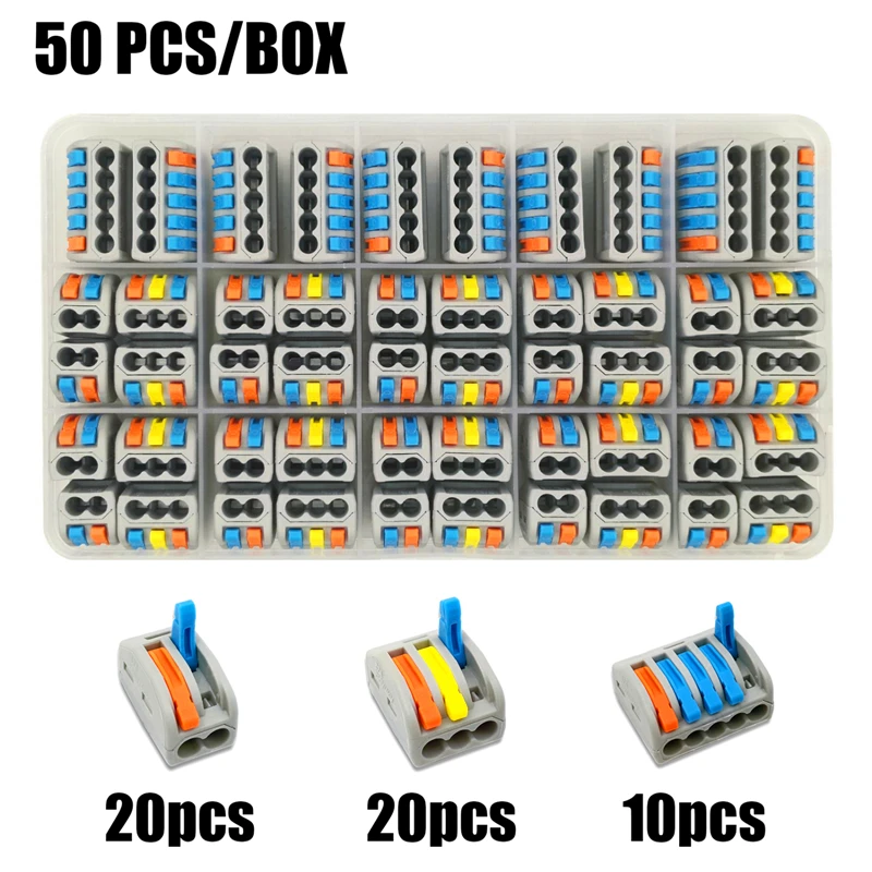 50 unids/caja 212-215 cableado el�ctrico terminales de cable hogar conectores terminales r�pidos para conexi�n de cables