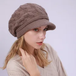 Winter Hats Woman Female Weave Rabbit Cap Soft Brim Keep Warm Beanie Knitting Inside Plus Velvet High Quality WY0214