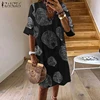 ZANZEA 2022 été dentelle Robe femmes Sundress mode Flare manches courtes Vestido Femme bohème col en V fête chemise Robe Femme ► Photo 2/6