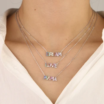 

dropshipping real 925 sterling silver meaning customize colorful cz paved letter MAMA LOVE DREAM word necklace for women girl