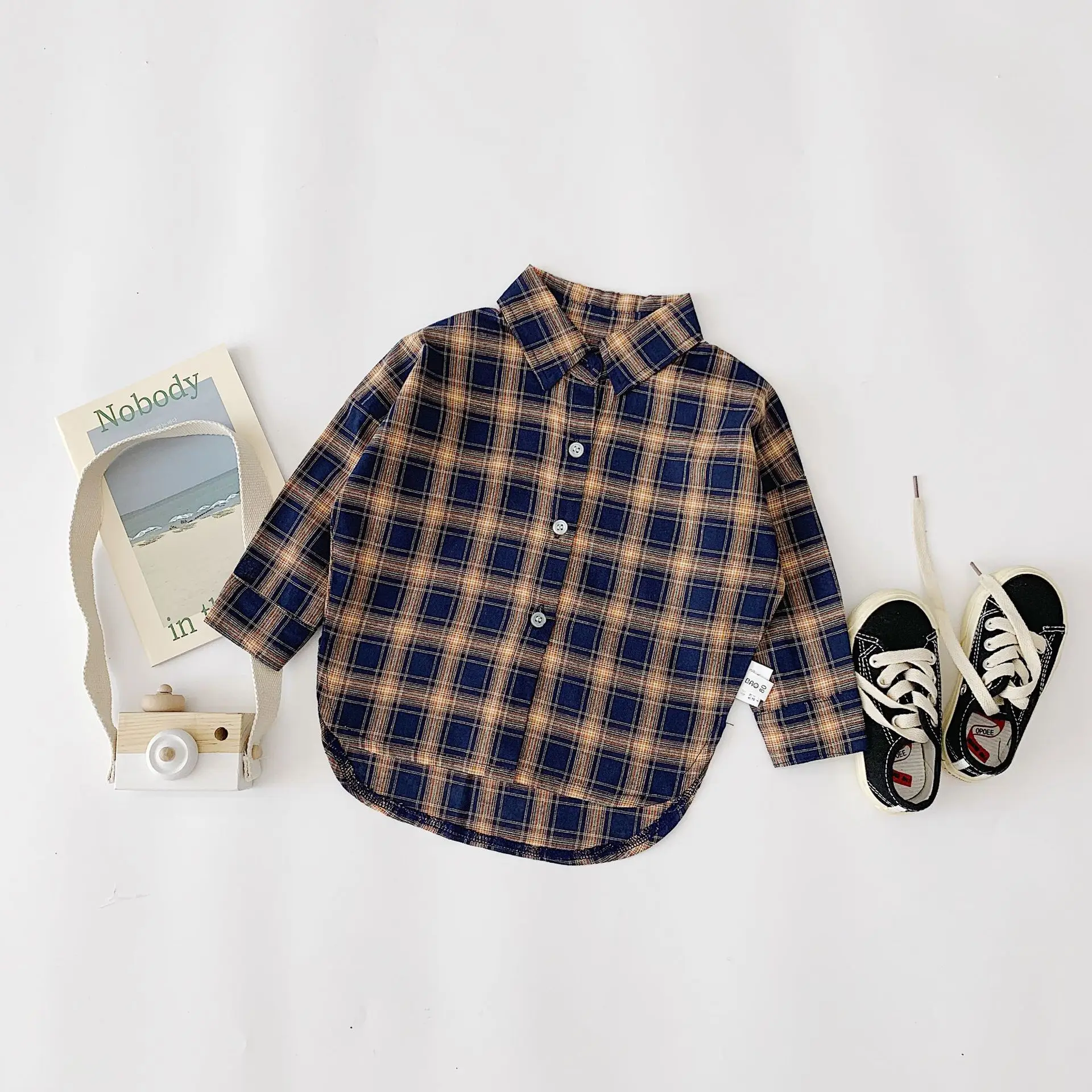 Spring Autumn Unisex Kids Fashion Plaid Shirts Long Sleeve Cotton Casual Tops Baby Girls Blouses Toddlers Kids Clothes LZ565