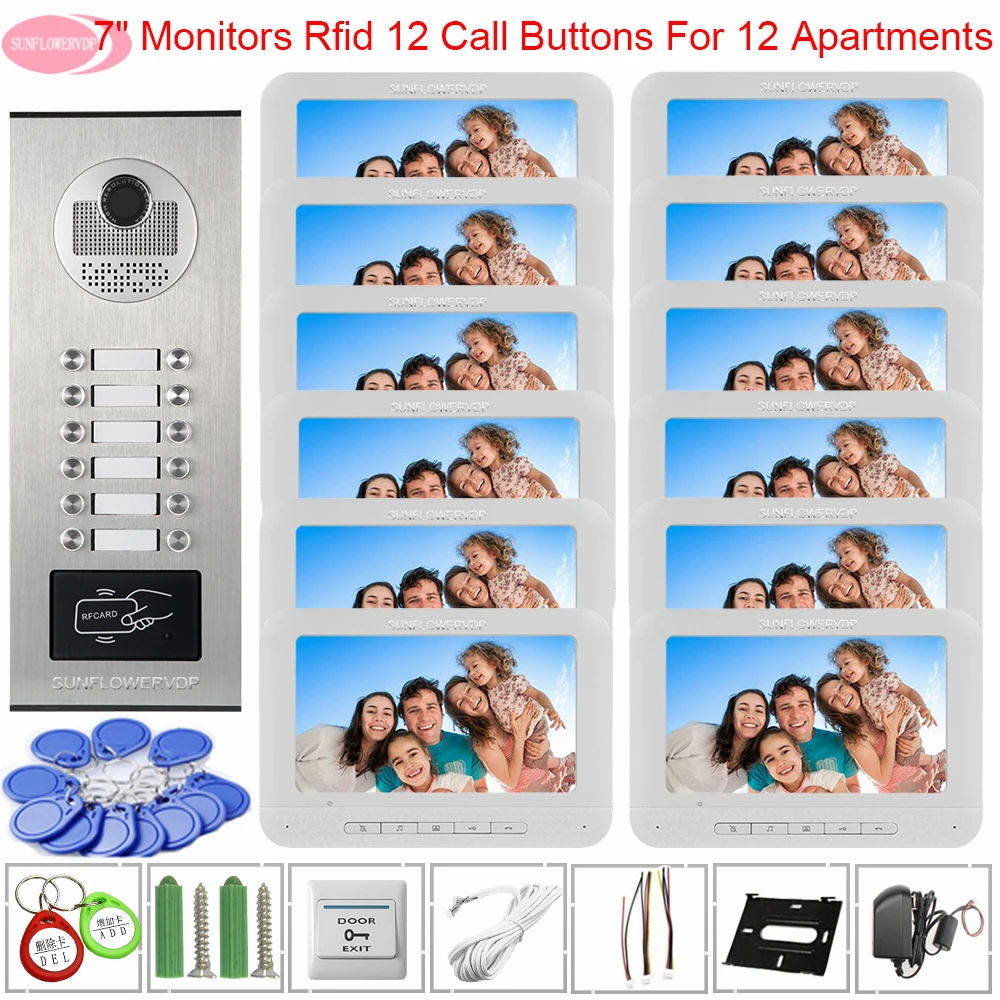 Intercom System 7inch Color Monitors Intercom for a Private House Access Control Video Door Phone Intercom For 12 Apartments Kit Intercom System 7inch Color Monitors Intercom for a Private House Access Control Video Door Phone Intercom For 12 Apartments Kit