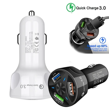

Three USB Charger Quick Fast Charge Universal Mobile Phone Car-Charger for Xiaomi Samsung S8 IPhone 6 6s 7 8 Plus Tablet