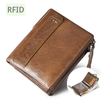 

RFID men wallets genuine leather short male purse cow leather man coin purse small pocket money bag