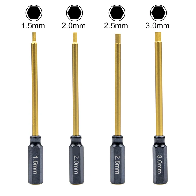 4pcs Durable Hard Alloy Steel Metal 6.35mm Hex Wrenches Screwdrivers Tools Kit 1.5/2.0/2.5/3.0mm for RC Helicopter Model 1