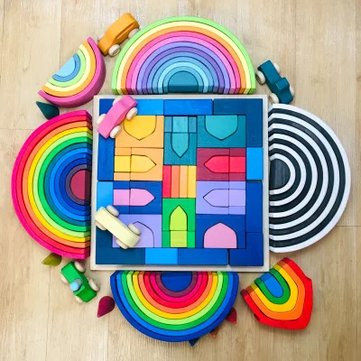 

Baby Large Building Blocks Children's Wooden Toys Creative Rainbow Stacker Montessori Benefits Intelligence for Children