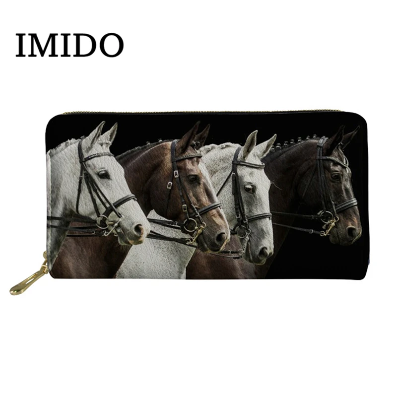 

IMIDO 3D Crazy Horse Print PU Leather Ladies Card Holder Wallets Women's Long Purse Large Capacity Clutch Phone Bag Wholesale