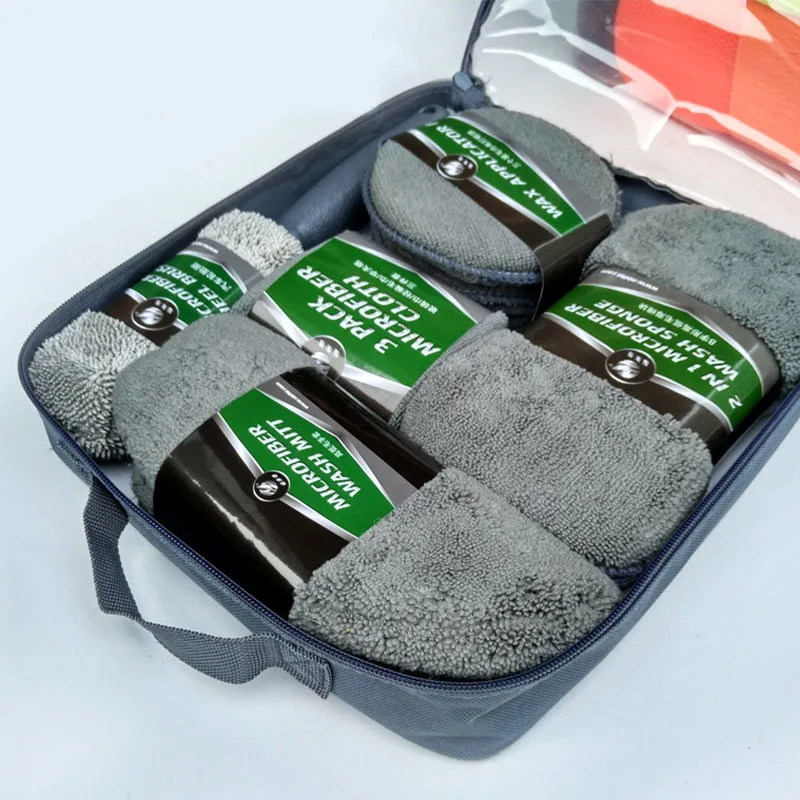 

9pcs Car Washing Set Cleaning Kit Supplies Microfiber Towel Detailing Car Wheel Brush Waxing Sponge Combination Cleaning Tools