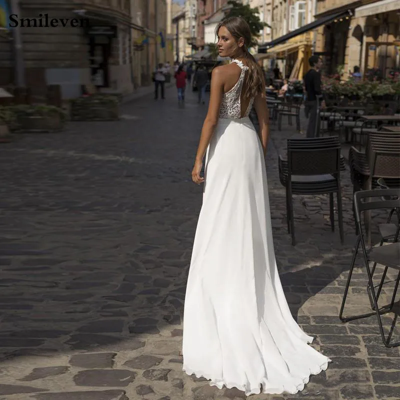 Smileven/шифоновое свадебное платье, сексуальные платья на бретельках, Boho, платья для невесты, кружевные платья с аппликацией, vestido de casamento, пляжные свадебные платья